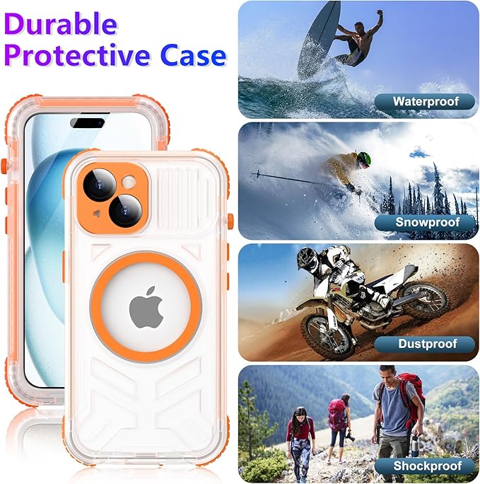 2025 New Magnetic Case for iPhone 15 Case Waterproof, Built-in Screen Protector & Camera Protector [Compatible with MagSafe] [IP68 Waterproof] [Dustproof] Full Body Shockproof Phone Case 6.1"