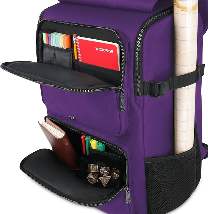 ENHANCE Collector's Edition DnD Backpack - RPG DM Bag for Dungeons and Dragons - DnD Bag fits 6-8 Books, 18" Laptop/DM Screen Slot, Miniature Foam Trays, Accessory Pockets, Map Strap (Dragon Purple)