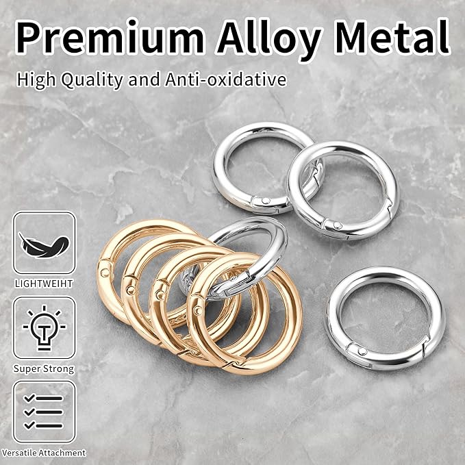 Gkeygo Key Ring Clip, 4/5 Inch Keychain Rings, 8 Pack Round Carabiner Clip for Keys, Buckle, Bags, Purses - Key Chain Hooks Replacement Keychains Lanyard DIY Crafts - Gold, Silver