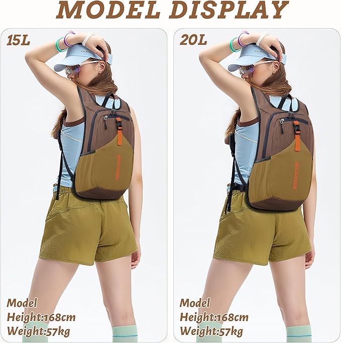 BECOJADDE 20L Small Hiking Backpack for Men Women Foldable Packable Back Pack Ultralight Hiking Daypack for Travel Camping Outdoor, Chocolate Brown