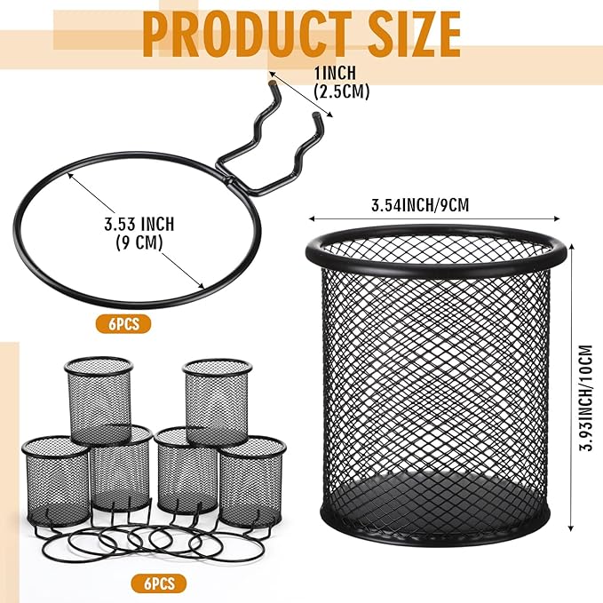 Spakon 6 Sets Pegboard Cups with Ring Hook, Peg Board Baskets Bin Holder Organizer Accessories Pegboard Pencil Cup Multipurpose Metal Pen Holder for Office Garage(Black,2.95x2.95x3.74'',Straight)