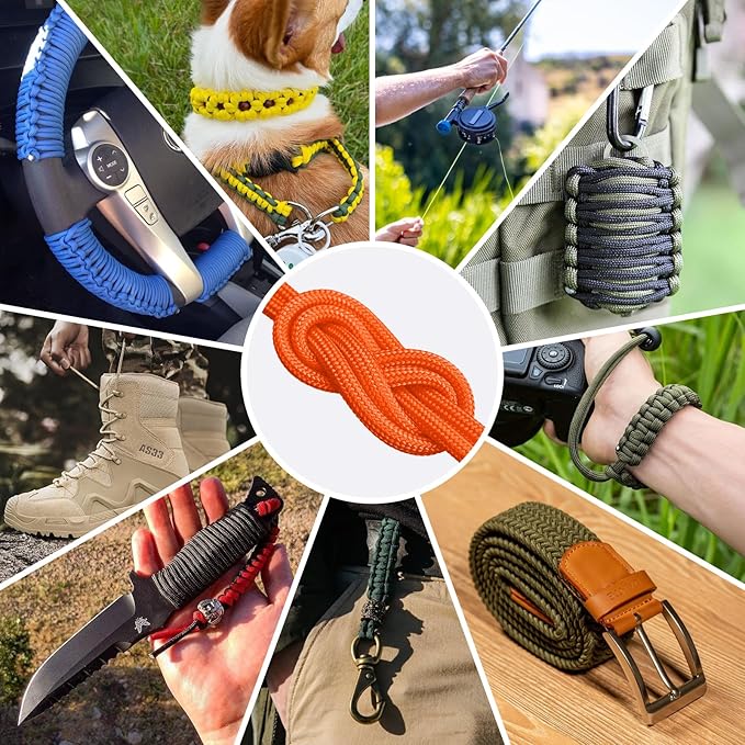 1200 Paracord Rope - 4.4mm 14 Strand Nylon Parachute Spool para Cord Lanyard for Outdoor Camping Survival Utility Tent Crafting DIY Projects Fishing Clothsline Bracelet - Orange 200FT