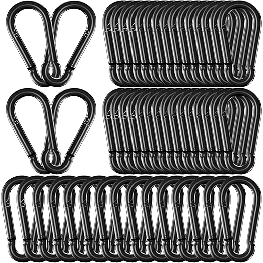 60 Pack 3" Heavy Duty Spring Snap Hook Carabiners, M8 5/16" Galvanized Steel Black Carabiner Clip, Quick Link Keychain for Hammock Swing Set Outdoor Travel Camping Fishing Hiking