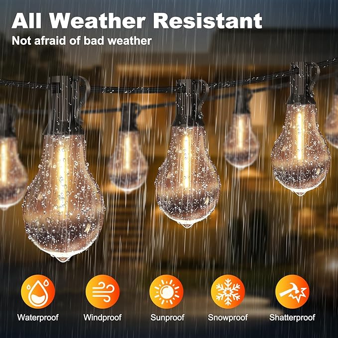 75FT Outdoor String Lights with 35+3 Waterproof Bulbs, 2FT Bulbs Apart, Dimmable & Connectbale, Commercial Grade Patio String Lights for Outside Porch Backyard Garden Deck Decor