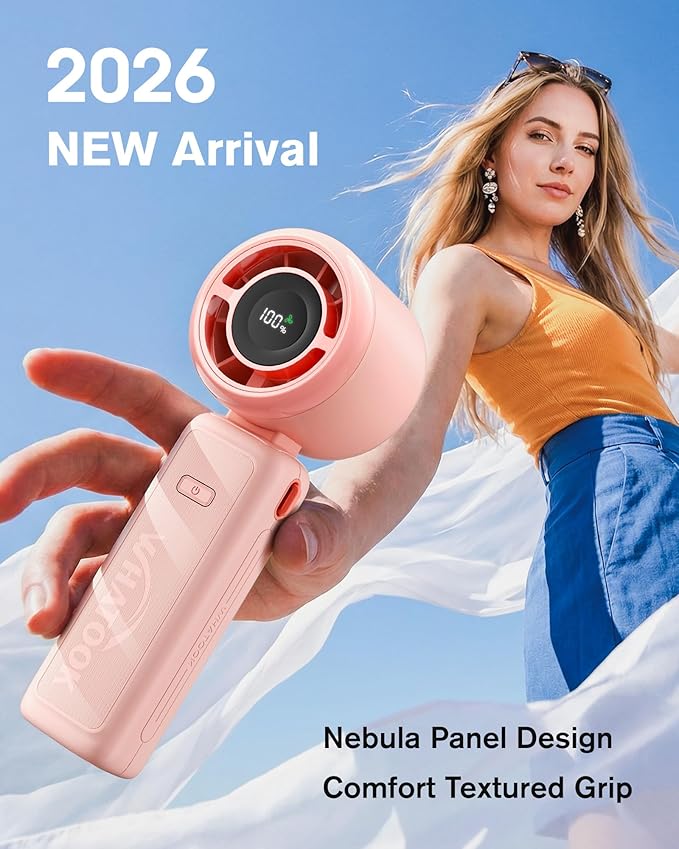 WHATOOK Portable Personal Handheld Fan: High Speed Cooling Fan, 12 Hours Battery Life, USB Rechargeable, Small Essentials for Women Cruise Travel, Beach Vacation (Pink)