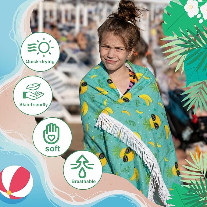 Peryiter 24 Pack Microfiber Oversize Turkish Beach Towel Set 12 Large Absorbent Beach Towels with 12 Storage Bag 28 x 55 Quick Dry Lightweight Bath Towel Blanket for Hawaii Camp Swim Pool(Fruit)