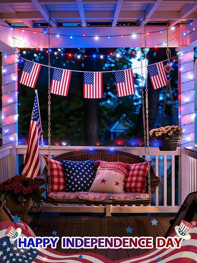 2 Pack 200 LED Red White and Blue Solar String Lights Outdoor Waterproof, Solar Powered LED Patriotic Lights, Solar Tree Lights for Independence Day 4th of July Memorial Day 250th Anniversary Decor