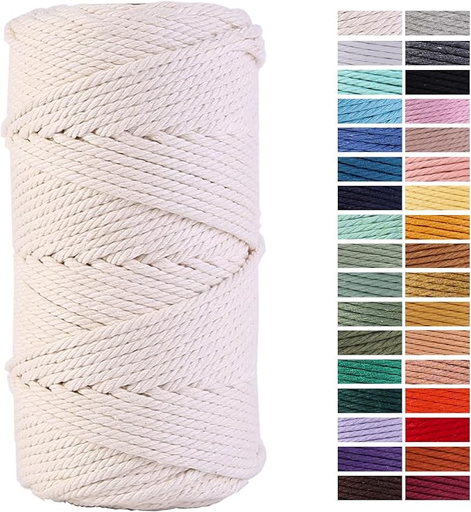 Macrame Cord 3mm x 109Yards 100% Natural Cotton Macrame Rope Cotton Cord for Handmade Macrame Supplies, Wall Hanging, Plant Hangers, Crafts, Knitting, Decorative Projects