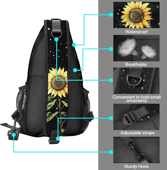 FyLybois Sunflower Sling Bag for Women Lightweight Crossbody Backpack Casual Daypack with Adjustable Strap for Travel Work Hiking Everyday Use