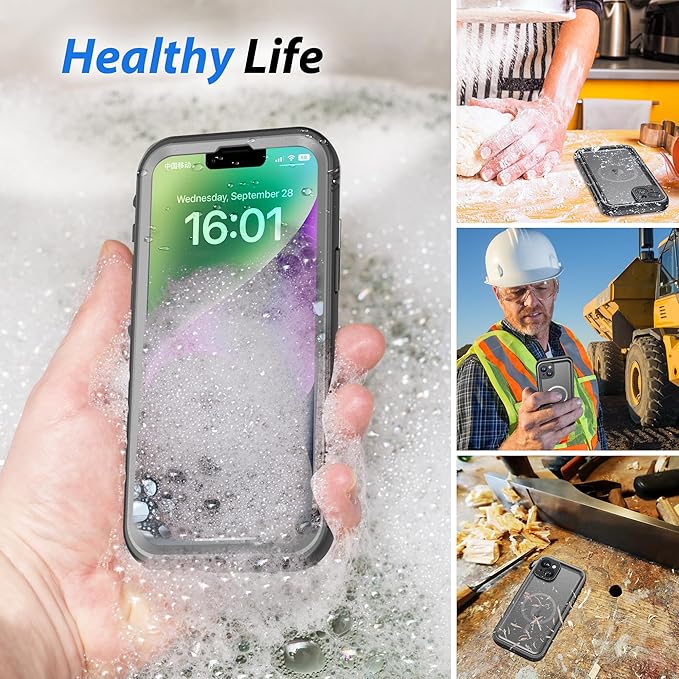 SPORTLINK for iPhone 14 Case Waterproof - Buit in Screen Protector [Compatible with MagSafe][IP68 Underwater][6.6FT Military Dropproof][Dustproof] Full Body Shockproof Phone Case 6.1" Black