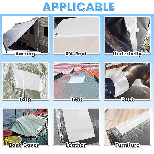 Tikfoam RV Awning Repair Tape for Tarp, Boat Covers,Tent, Sail Tape, Duct, Tear Repair Patch Kit, Waterproof, 5 Inch Wide 30FT Long, Reinforced White