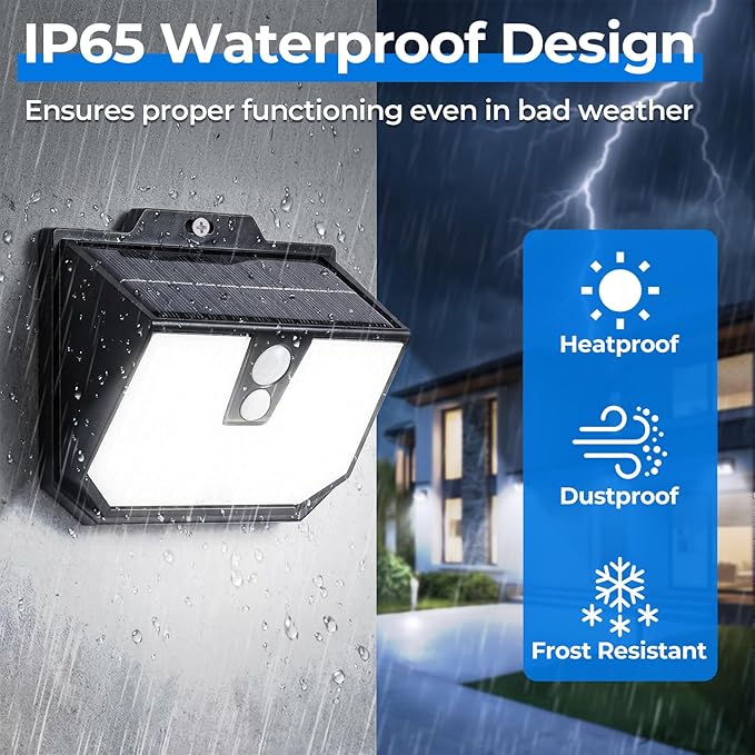 Brightever 4-Pack Solar Lights Outdoor Motion Sensor, Super Bright Outdoor Solar Lights Waterproof, 3 Lighting Modes Security Wall Lighting for Outside House, Pathway, Garden, Walking Dog, Fence