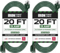 Iron Forge Cable 2 Pack Weatherproof 20 Ft Outdoor Extension Cord - 16/3 SJTW Heavy Duty Green Extension Cord 3 Prong - 13 Amp Exterior Power Cable