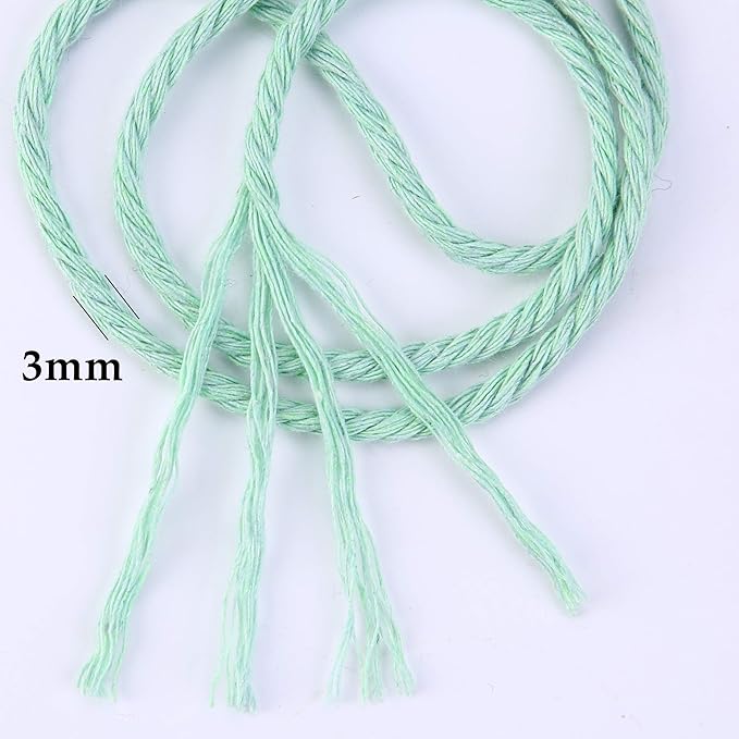 Light Green Macrame Cord 3mm x 109Yards, Colored Cotton Rope Colorful Cotton Craft Cord Twine for Wall Hanging Plant Hanger Crafts Knitting Decorative Projects