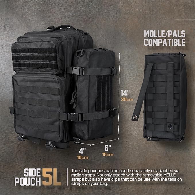 WYNEX Large Molle Pouch, Tactical Molle Bag Vertical Admin Pouch, Modular Utility Pouch Increment Side Pouch for Tactical Backpack Molle Rucksack Attachment, with Shoulder Strap For Use as Sling Bag