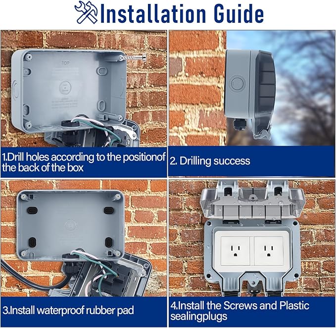 Outdoor Power Outlet Box with 26.3Ft Extension Cord, NEMA 5-15R, STW 14 AWG, Weatherproof Waterproof IP66 Electrical Outlet Extender, Exterior Wall Power Socket w/Cover for Garden