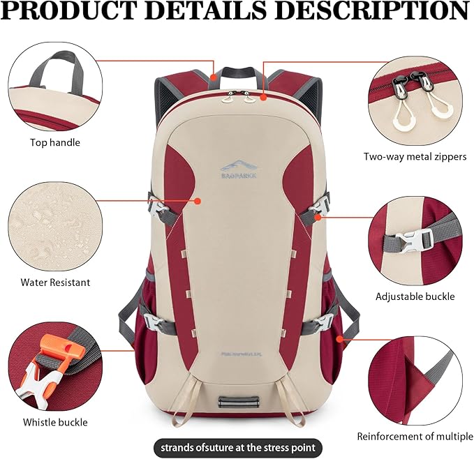 BAGPARKK Hiking Backpack,Large 35L Travel Backpacks for Men Women,Water Resistant Ultra Lightweight Foldable Packable Camping Daypack for Outdoor Sports