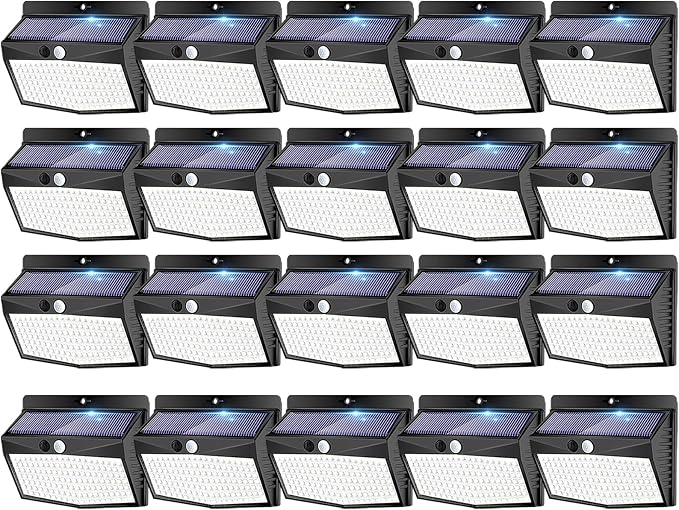 Peasur 20 Packs Solar Outdoor Lights Motion Sensor Solar Security Light Waterproof with 3 Lighting Modes Solar Powered Wall Lights Outside for Garden Fence Yard
