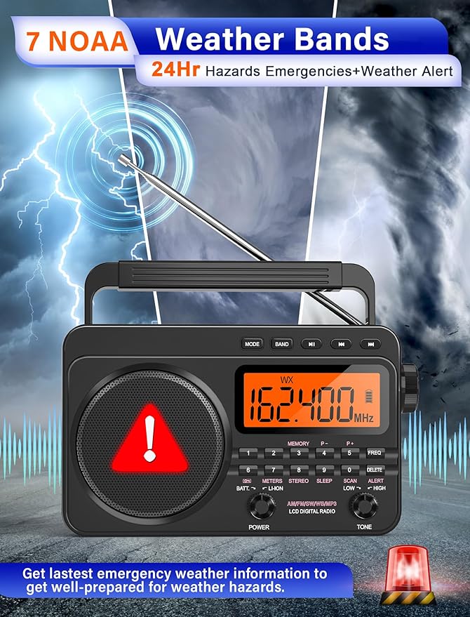 NOAA Weather Alert Radio,Digital AM FM Shortwave Radio with Best Reception,4000mAh Rechargeable Portable AM FM,Support SD Card
