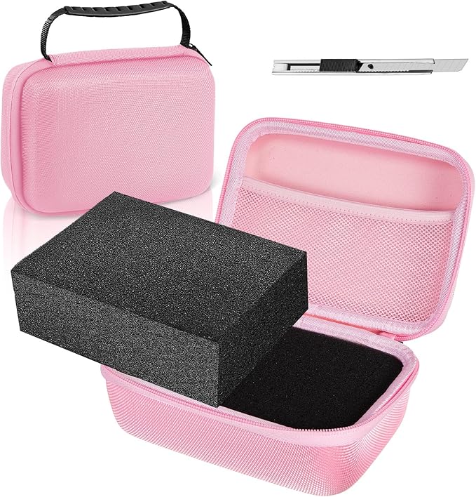 Relaxweex EVA Hard Case with Customizable Foam 13.5 x 9.8 x 5.5 Inch Protective EVA Carrying Case Shockproof Outdoor for Camera, Digital Products, Electronic Instruments with Knife, Pink
