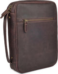 LEATHER VILLAGE Genuine Leather Bible Cover with Zipper for Men & Women - Large Bible Case Carrying Bag Book Cover & Organizer with Handle and Pockets - Leather Bible Covers for Church Study - Cherry