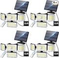 CLAONER Solar Outdoor Lights Motion Sensor 3500LM 288 LED Solar Security Lights with Remote Control IP67 Waterproof 4 Heads Flood Lights with 16.4ft Cable 4 Modes Wall Lights(4 Pack)
