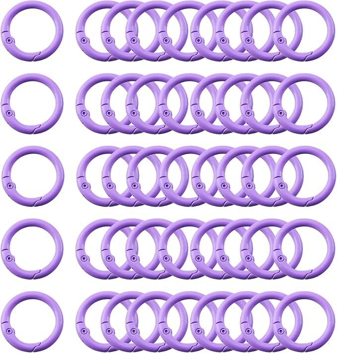 Carabiner Clip 48Pcs Purple Metal Key Ring Clip Circle Keychain Rings Bulk Spring O Ring Round Cute Carabiner Spring Snap Hook Key Chain Clips for DIY Keychain Bag Charm Handbag Purse Dog