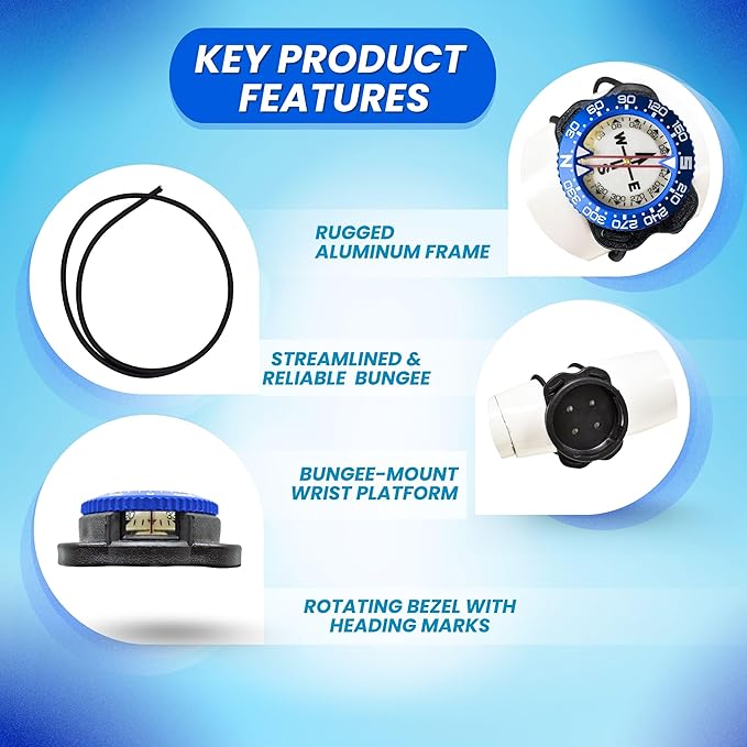 Scuba Choice Diving Compass (Wrist/Bungee Mount) – Easy-to-Read Underwater Navigation Tool for Scuba Diving, Durable Design with Rotating Bezel, Reliable Directional Aid for Deep Dive Adventures