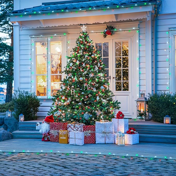 JMEXSUSS 2 Pack Solar String Lights Outdoor Waterproof, Total 66 FT 200 LED Solar Christmas Lights Outdoor, Twinkle Light for Christmas Tree Outside Garden Yard Xmas Decor, Red White and Green