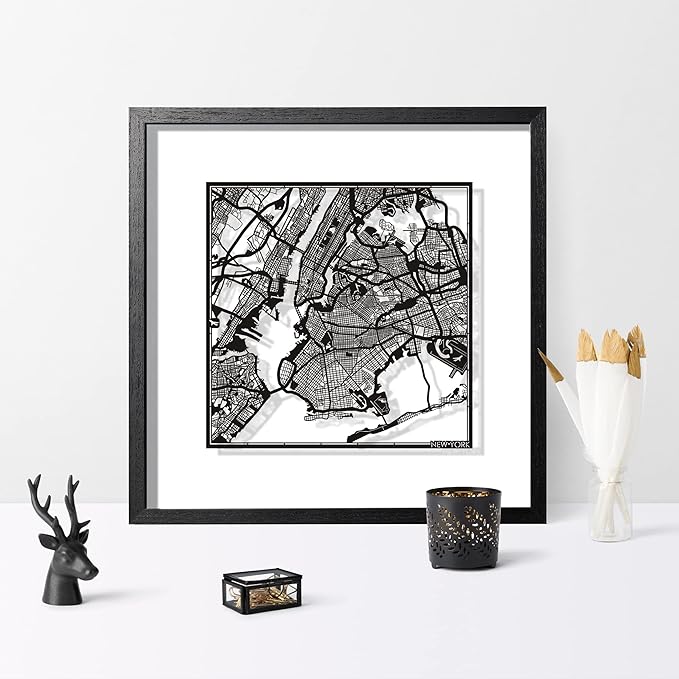 Washington D.C. Cut Map framed by O3 Design Studio, Black map, Black frame, 18x18 inches, paper cutting art work, Gift Boxed, 2 background color, self-changing, Wall Art