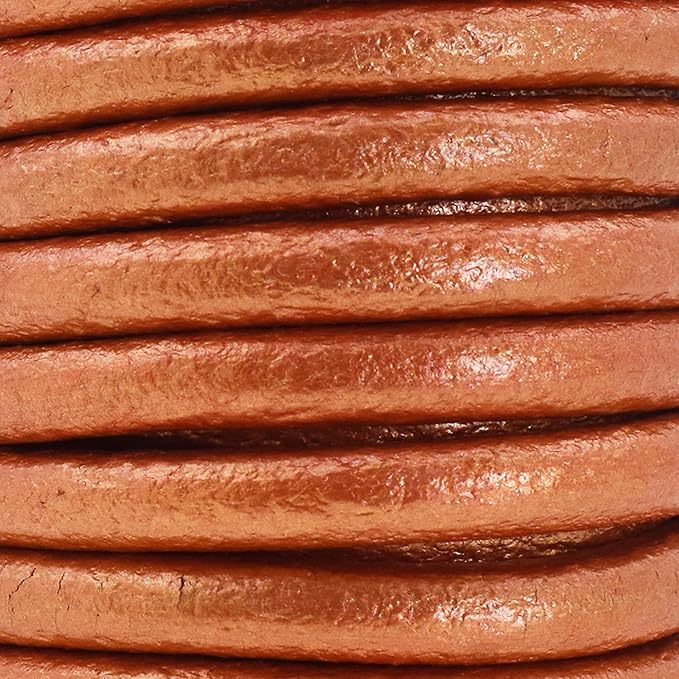 Mandala Crafts Round Genuine Copper Leather Cord for Jewelry Making – 6mm Cowhide Leather Rope String Lace for Kumihimo – 4.4 Yards Cowhide Craft Cording Spool