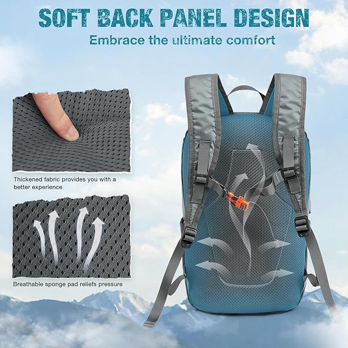 G4Free Small Hiking Backpack 20L Lightweight Foldable Packable Travel Daypack with Thickened Back Panel for Men Women (Grey)