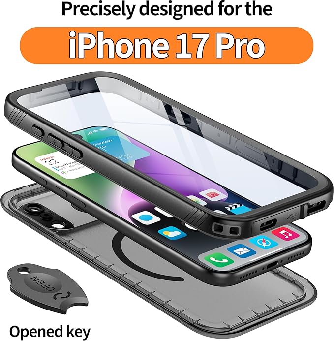 Cozycase for iPhone 17 Pro Waterproof Case Full-Body Bumper Shockproof Dustproof Cases with Built-in Screen Protector &Camera Control Compatible with MagSafe,Drop Proof 17P Cover Frosted Black
