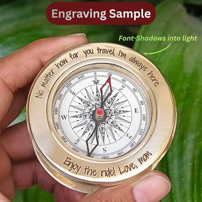 Vintage Brass Compass with Wooden Box – Antique Navigation Compass for Hiking, Camping, Gifts & Home Decor – Classic Map Reading Compass for Men