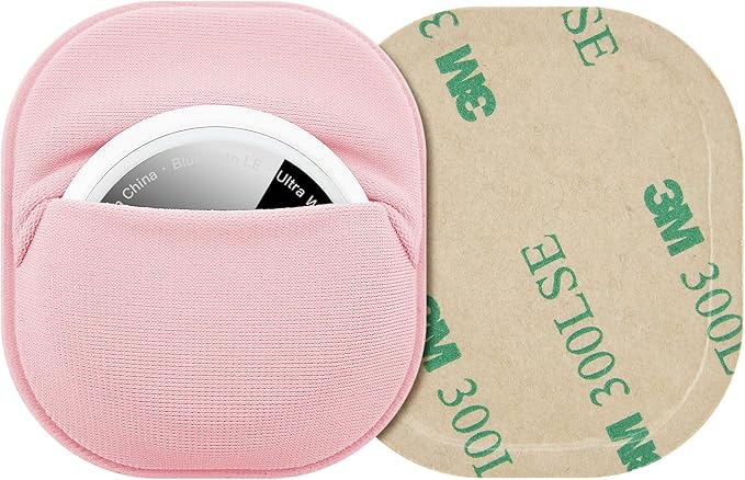 2 Pack for Airtag & Moto Tag Adhesive Mount, for Apple AirTags 1st & 2nd Generation Fabric GPS Holder Case with 3M Adhesive Sticker Stick on Wallet/TV Remote/Car/Luggage Bags/Drones, Lightweight, Pink