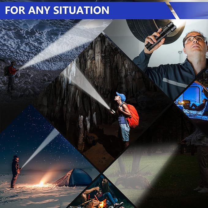 Esgofo Flashlights High Lumens 100000 Rechargeable, Super Bright Handheld LED Flash Light, Powerful Emergency Linternas, Waterproof, Long Lasting, for Hiking Camping Gift