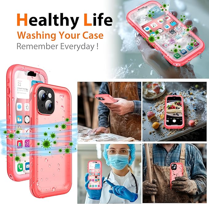 Cozycase for iPhone 15 Waterproof Shockproof Dustproof Case - Heavy Duty/360 Full Body/Military Grade/Protective/Rugged 【8FT Drop Proof】 Built in Screen/Camera Protector with Lanyard Pink