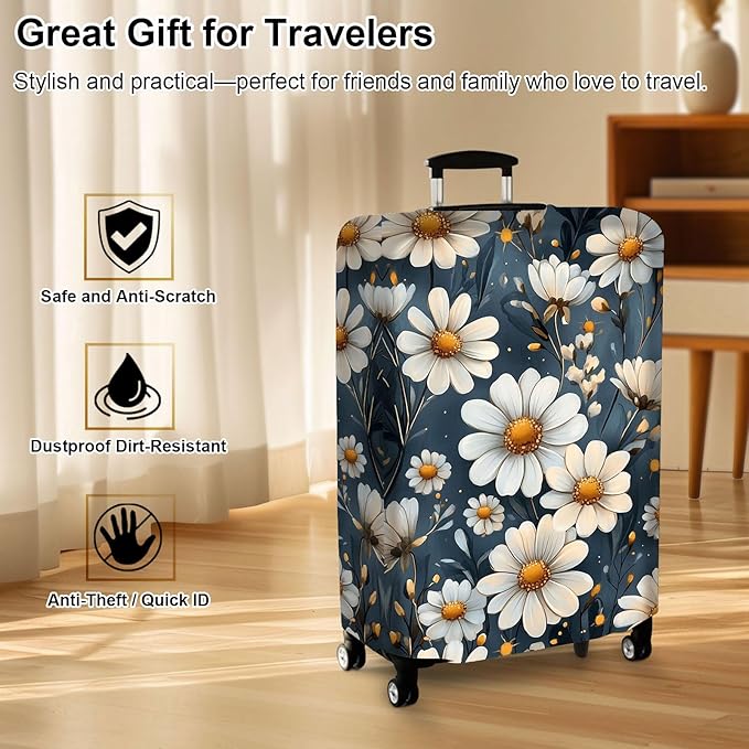 Luggage Cover Protector for 22-24 Inch Suitcases, TSA Approved Elastic Travel Suitcase Covers, Anti-Scratch Washable Luggage Sleeve for Carry On & Checked Bags, Little Flower