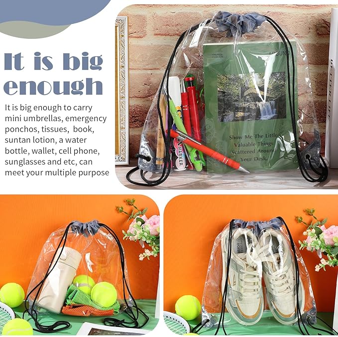 Shappy 30 Pcs Clear Drawstring Backpack, Plastic Waterproof Transparent Stadium Bags String Bag for Gym Travel (Gray)