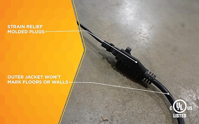 Woods Extension Cord | 15 Foot | Black | Pack of 4