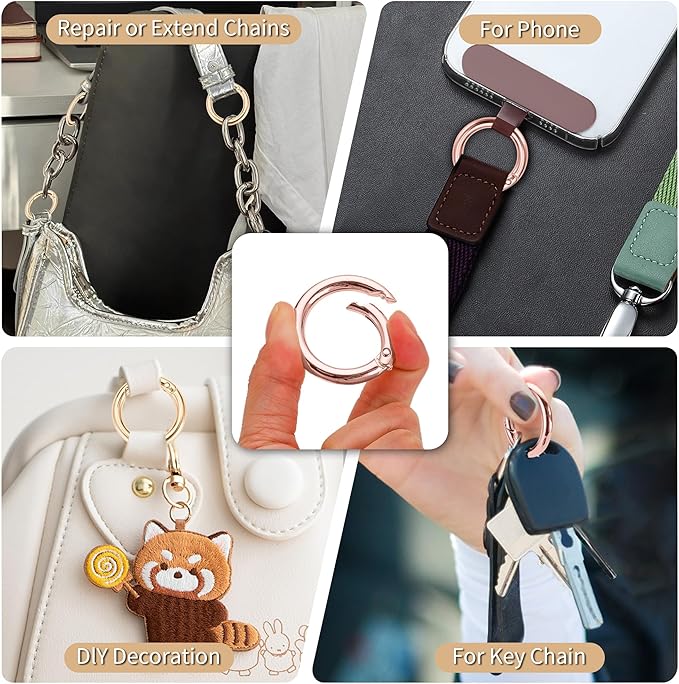 Gkeygo Key Ring Clip, 4/5 Inch Keychain Rings, 8 Pack Round Carabiner Clip for Keys, Buckle, Bags, Purses - Key Chain Hooks Replacement Keychains Lanyard DIY Crafts - Gold, Rose Gold