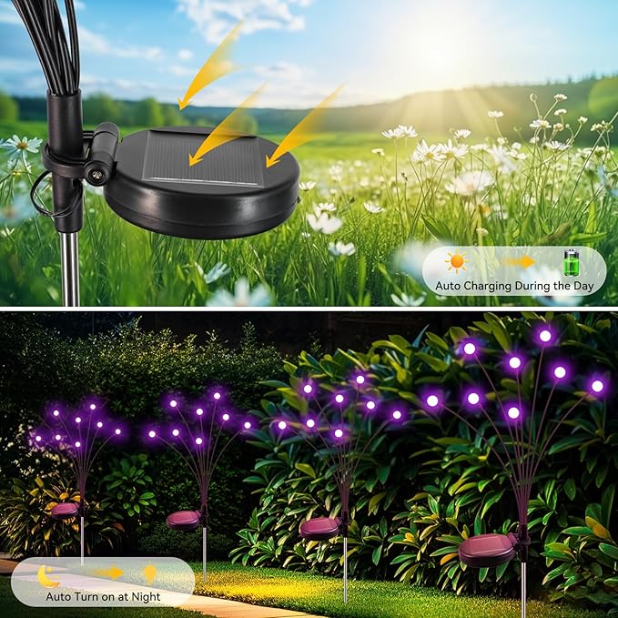 Slyuexu Solar Garden Lights Outdoor Waterproof, 2 Pack 16 LED Swaying Firefly Lights Outdoor Decor Light for Pathway Party Christmas Decoration, Unique Gifts for Women, Purple