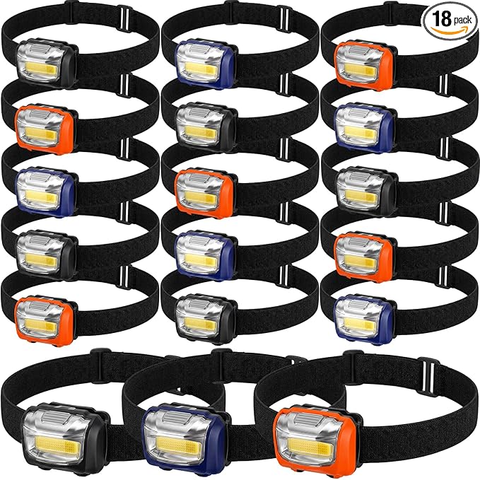 Macarrie LED Headlamps IPX4 Waterproof 3 Modes Headlamp Flashlight Bright Head Lights Camping Accessories for Adults Kids Hiking, Running, Repairing, Batteries Not Included(Mixed,18 Pack)
