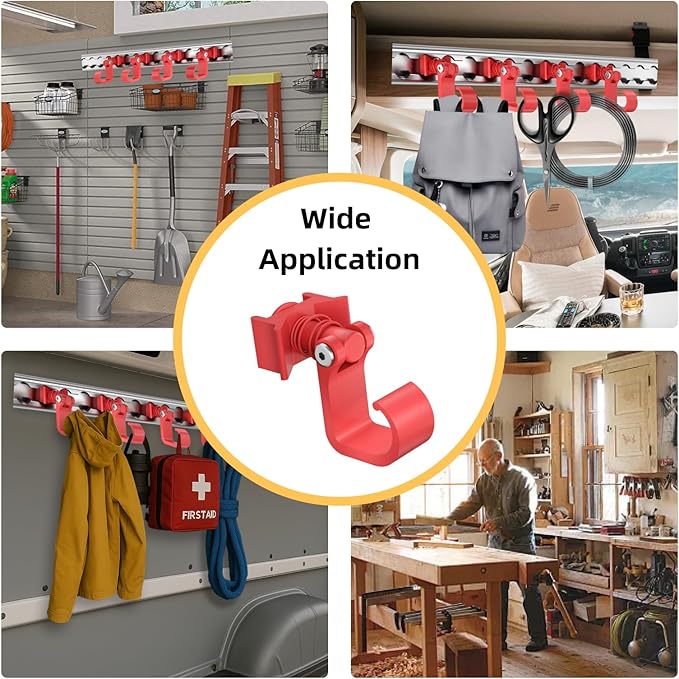 4 Pack L Track Hooks with Single Stud Fitting, Spring-Loaded Adjustable Gear Hook, Aluminum L Track Accessories for Trailer, Truck, Garage, Tie Down System, 100LBS Max Load Capacity – Red
