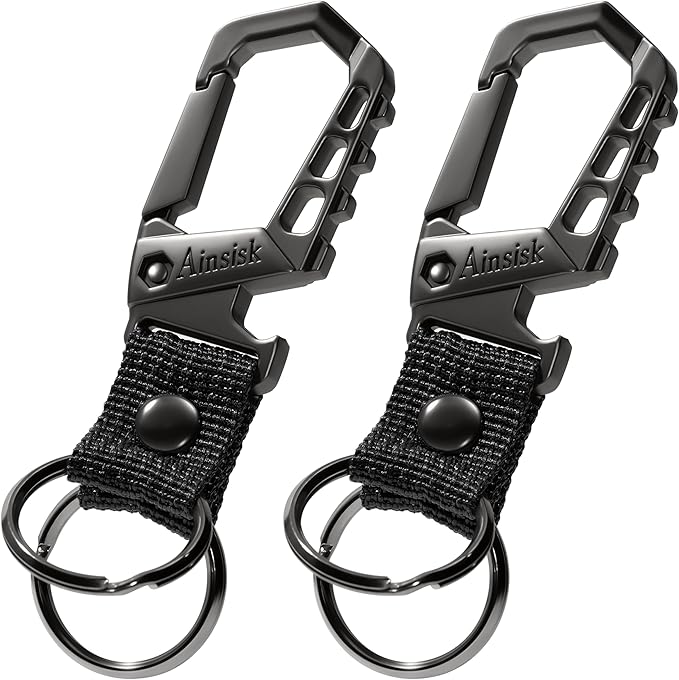 Heavy duty key chain,bottle opener function car keychains,versatile metal snap hook carabiner clip and 2 key rings