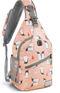ZOMAKE Sling Bag, Penguin Pink, Nylon, 5 Separate Compartments, 10" iPad Compartment, Anti-Theft, Adjustable Reversible Shoulder Strap, Water Resistant