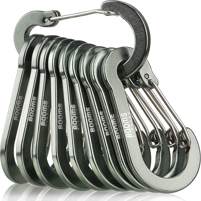 Booms Fishing CC5 Multi-Use Carabiner Clips, 10 Pack 2.3"/ 3.1" Caribeener Clips, Mini Keychain Caribeaner Clip, Aluminum D Ring Carabiners