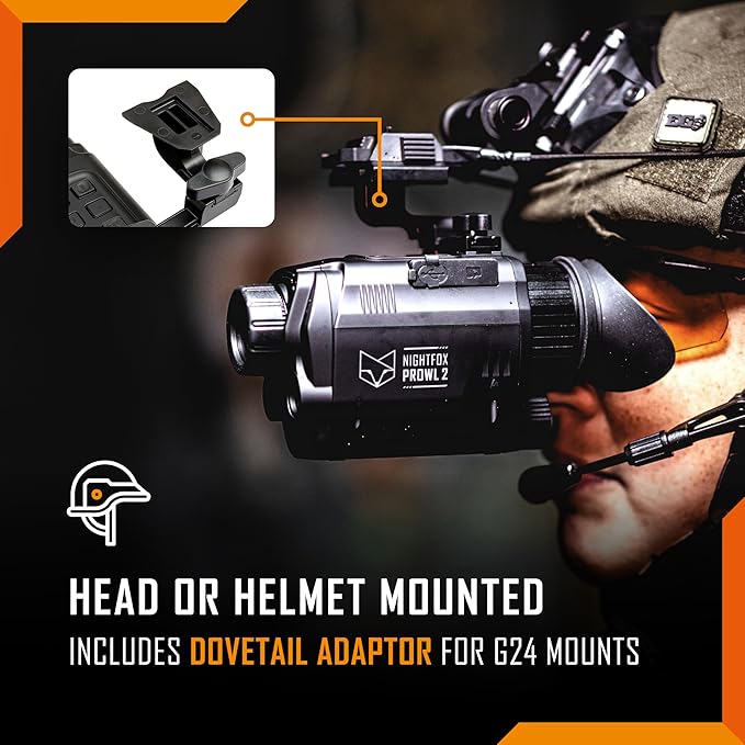 Nightfox Prowl 2 Night Vision Goggles, Infrared Night Vision Monocular, Wide Angle Lenses, Up to 105° FOV, Covert 940nm IR, 32GB SD Card, IP65 Waterproof, Head & Helmet Mounted Digital NVG for Airsoft