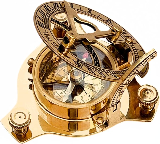 Vintage Shiny Brass Pirate's Booty Compass – Nautical Maritime Sundial Navigation Tool for Travelers, Hikers, Adventure Gear & Collectible Decor
