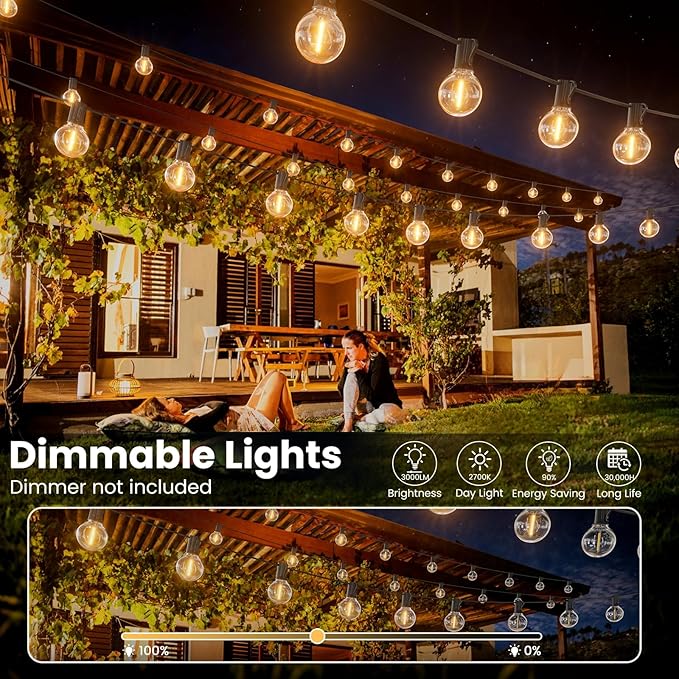 RTTY Outdoor String Lights 25 FT, Patio Light for outside with 13pcs G40 LED Plastic Bulbs, Shatterproof Waterproof Connectable Hanging Globe Lighting for Porch Cafe Bistro Backyard Balcony Deck Party